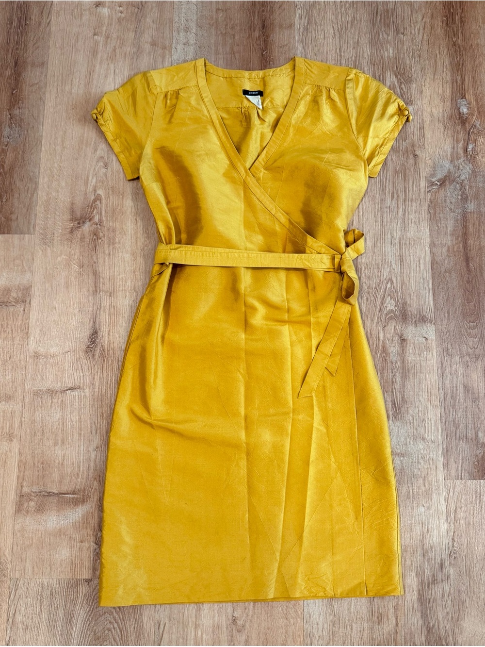 J. Crew 100% Silk Yellow/Gold Wrap Dress with Waist Tie 0P XS